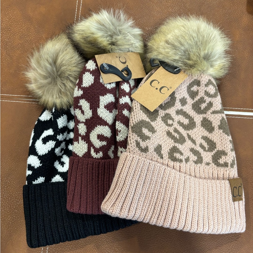 C.C Leopard Print Pom Pom hats